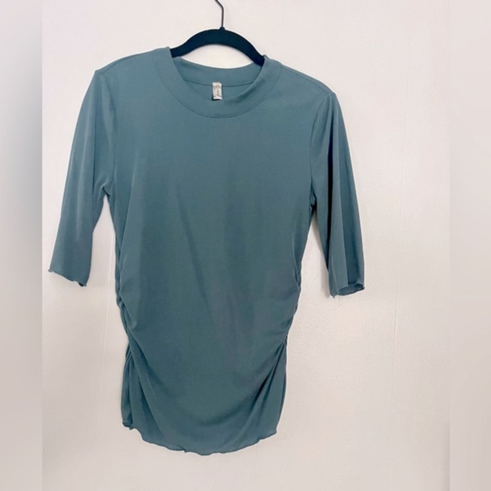 Free People Intimately ~ Elbow Sleeve, Mock Neck, Ribbed, Teal Blouse